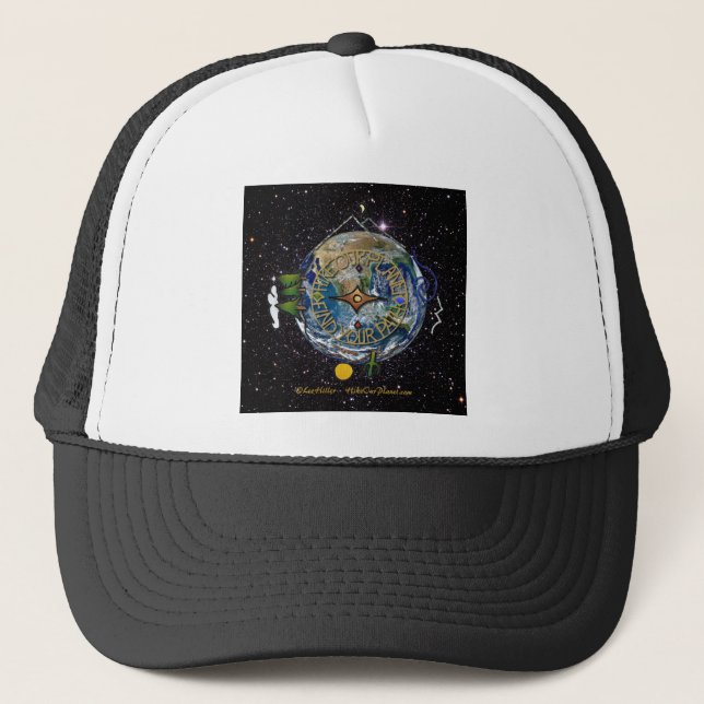 Hike Our Planet Hiker's Soul Compass Space Trucker Hat (Front)