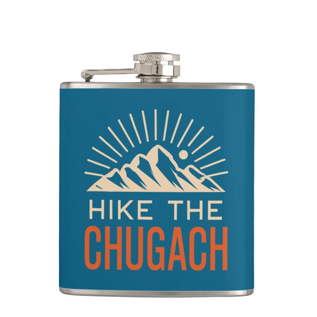 Hike The Chugach Mountains Sunburst Hip Flask (Front)