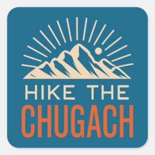 Hike The Chugach Mountains Sunburst Square Sticker