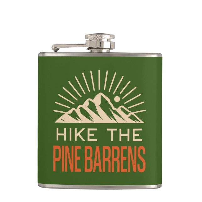Hike The Pine Barrens New Jersey Sunburst Hip Flask (Front)