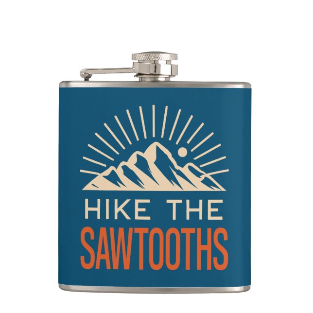 Hike The Sawtooths Idaho Sunburst Hip Flask (Front)