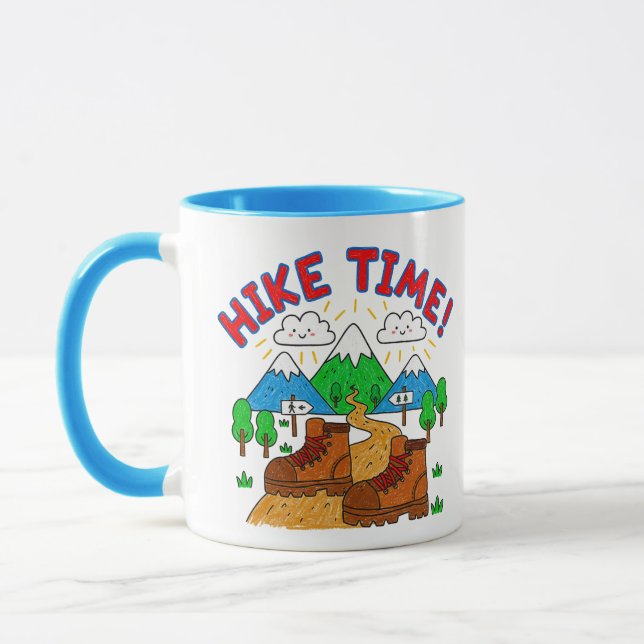 Hike Time Kids Drawing with Mountains Mug (Left)