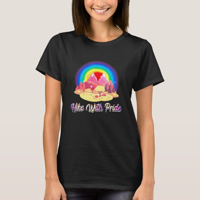 Hike With Pride Cool Rainbow Sunset T-Shirt (Front)