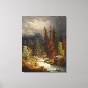 Hiker Beside a Torrential River (by Achenbach) Canvas Print