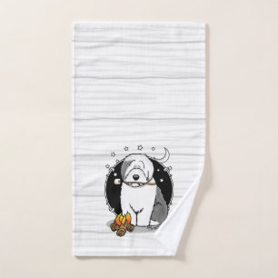 Hiker Camper Old English Sheepdog Dog Grey 1 Bath Towel Set