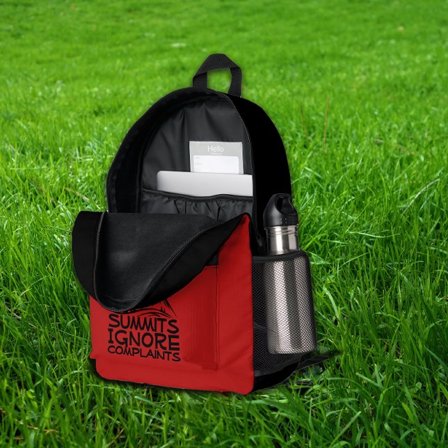 Hiker camping humor black orange red printed backpack (Creator Uploaded)