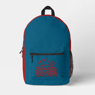 Hiker camping humor blue red printed backpack