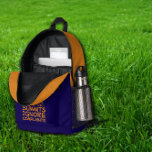 Hiker camping humour blue orange printed backpack<br><div class="desc">Ready to hit the trail with a smile? This blue hiking backpack, jazzed up with bold orange side panels, is your perfect partner for adventures big and small. The deep black base and bright orange accents give it a cool, outdoorsy vibe that's sure to turn heads. And check out the...</div>