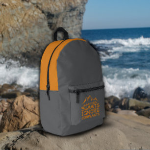 Hiker camping humour grey orange printed backpack