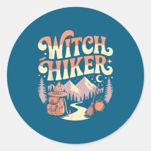 Hiker Hiking Witch Halloween Retro Vintage Witch H Classic Round Sticker