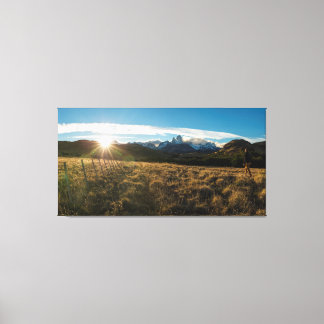 Hiker Looking At Fitz Roy Mountains, Patagonia Canvas Print