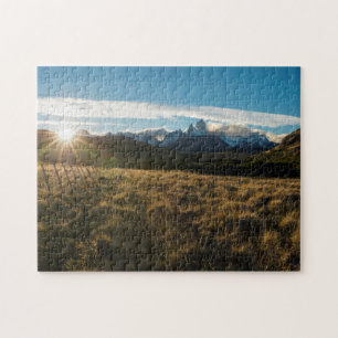 Hiker Looking At Fitz Roy Mountains, Patagonia Jigsaw Puzzle