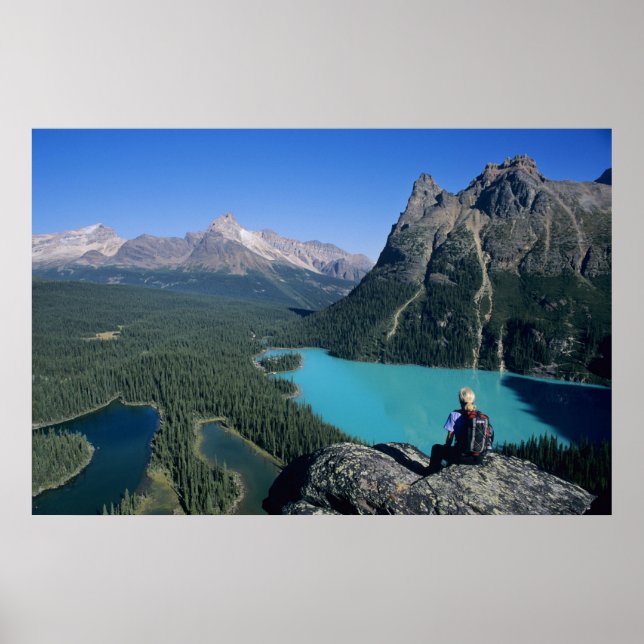 Hiker overlooking turquoise-coloured Lake Poster (Front)