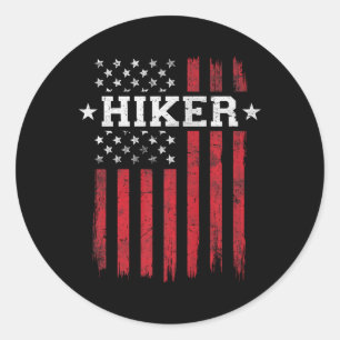 Hiker Proud American Flag Usa Patriot Patriotic Hi Classic Round Sticker