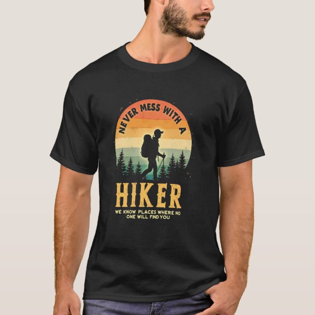 Hiker Silhouette - Adventurous Warning Design T-Shirt (Front)