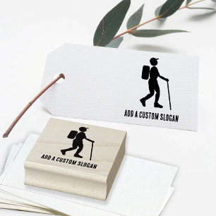 Hiker with Backpack: Add any Slogan Trekking Theme Rubber Stamp