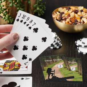 Hiker with Forest Trail and Compass personalise Playing Cards