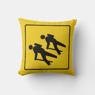 Hikers Ahead warning road sign throw cushion