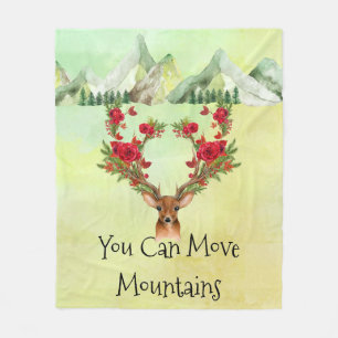 Hikers Fleece Blanket with Mountains and Deer'