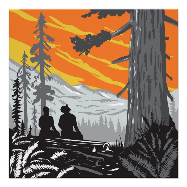 Hikers in Jedediah Smith Redwoods State Park WPA Poster (Front)