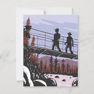 Hikers on Wawona Swinging Bridge in Yosemite WPA Postcard