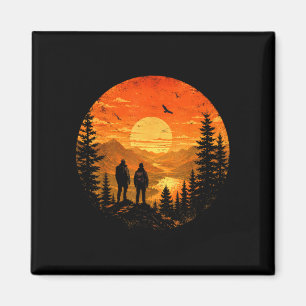 Hikers sunset mountain lake backpacking trek magnet