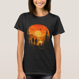 Hikers sunset mountain lake backpacking trek T-Shirt