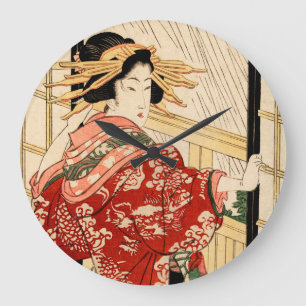 Hikeyotsu no yoru no ame (Vintage Japanese print) Large Clock