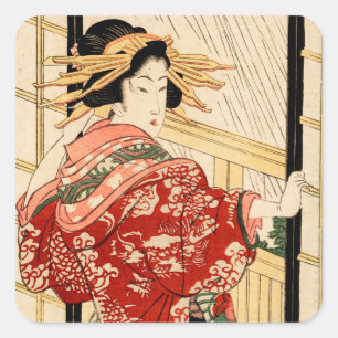 Hikeyotsu no yoru no ame (Vintage Japanese print) Square Sticker