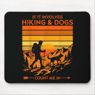 Hiking & dogs count me in retro sunset hiker mouse mat