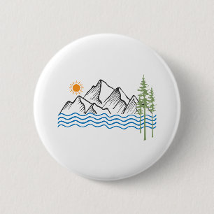 hiking and camping in mountains graphic 6 cm round badge