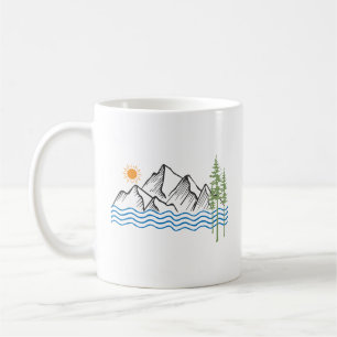 hiking and camping in mountains graphic coffee mug