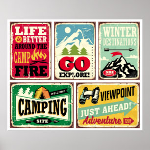 Hiking and camping retro signs collection. Outdoor