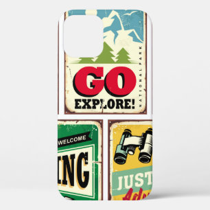 Hiking and camping retro signs collection. Outdoor iPhone 12 Case
