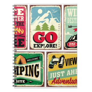 Hiking and camping retro signs collection. Outdoor Notebook