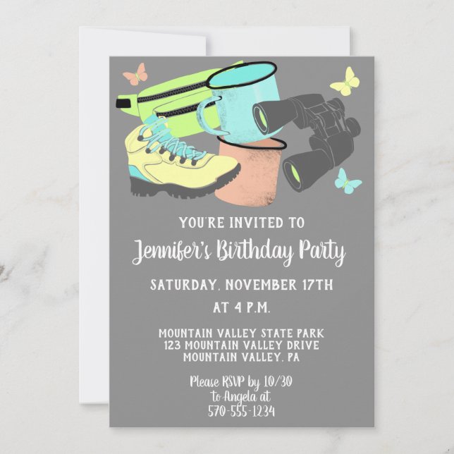 Hiking and Outdoor Gear in Pastel Colours Custom Invitation (Front)