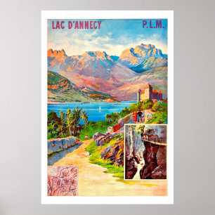 Hiking around annecy lake, vintage travel poster