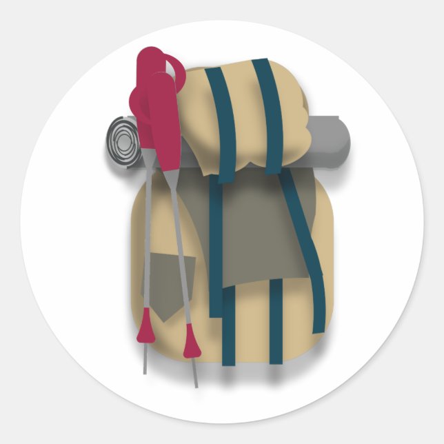 Hiking Backpack, bedroll & Walking Sticks Classic Round Sticker (Front)