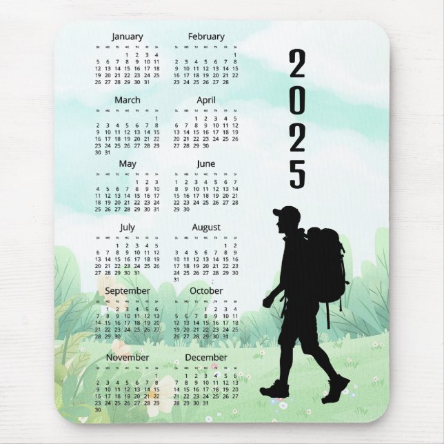 Hiking Backpacking Design 2025 Calendar Mouse Mat (Front)