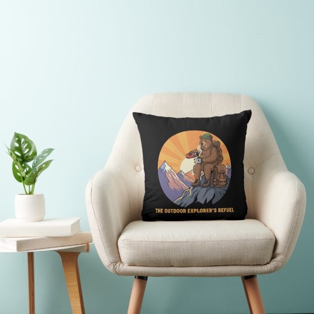 Hiking Bear Coffee Break | Cute Outdoor Explorer's Cushion (Chair)