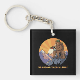 Hiking Bear Coffee Break Cute Outdoor Explorer's Key Ring