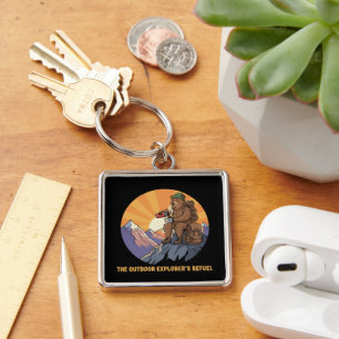 Hiking Bear Coffee Break Cute Outdoor Explorer's Key Ring