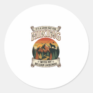 Hiking Belgian Laekenois Dog Mountain Sunset Fores Classic Round Sticker