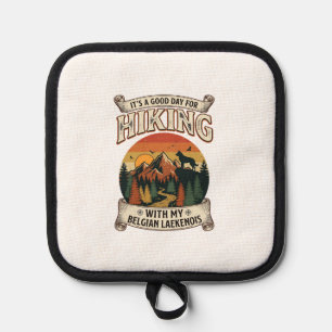 Hiking Belgian Laekenois Dog Mountain Sunset Fores Pot Holder