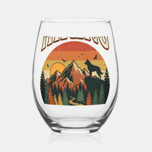 Hiking Belgian Laekenois Dog Mountain Sunset Fores Stemless Wine Glass