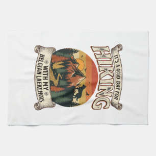 Hiking Belgian Laekenois Dog Mountain Sunset Fores Tea Towel