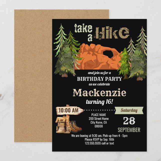 Hiking Birthday Party Invitation (Front/Back)