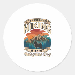 Hiking Bolognese Dog Mountains Sunset Classic Round Sticker