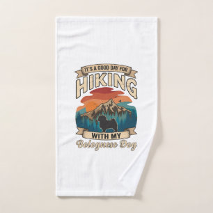 Hiking Bolognese Dog Mountains Sunset Hand Towel