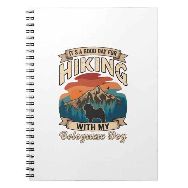 Hiking Bolognese Dog Mountains Sunset Notebook (Front)